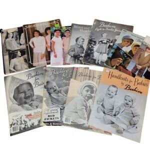Vintage Knitting Pattern Lot.  Womens Childrens Baby Hats etc.